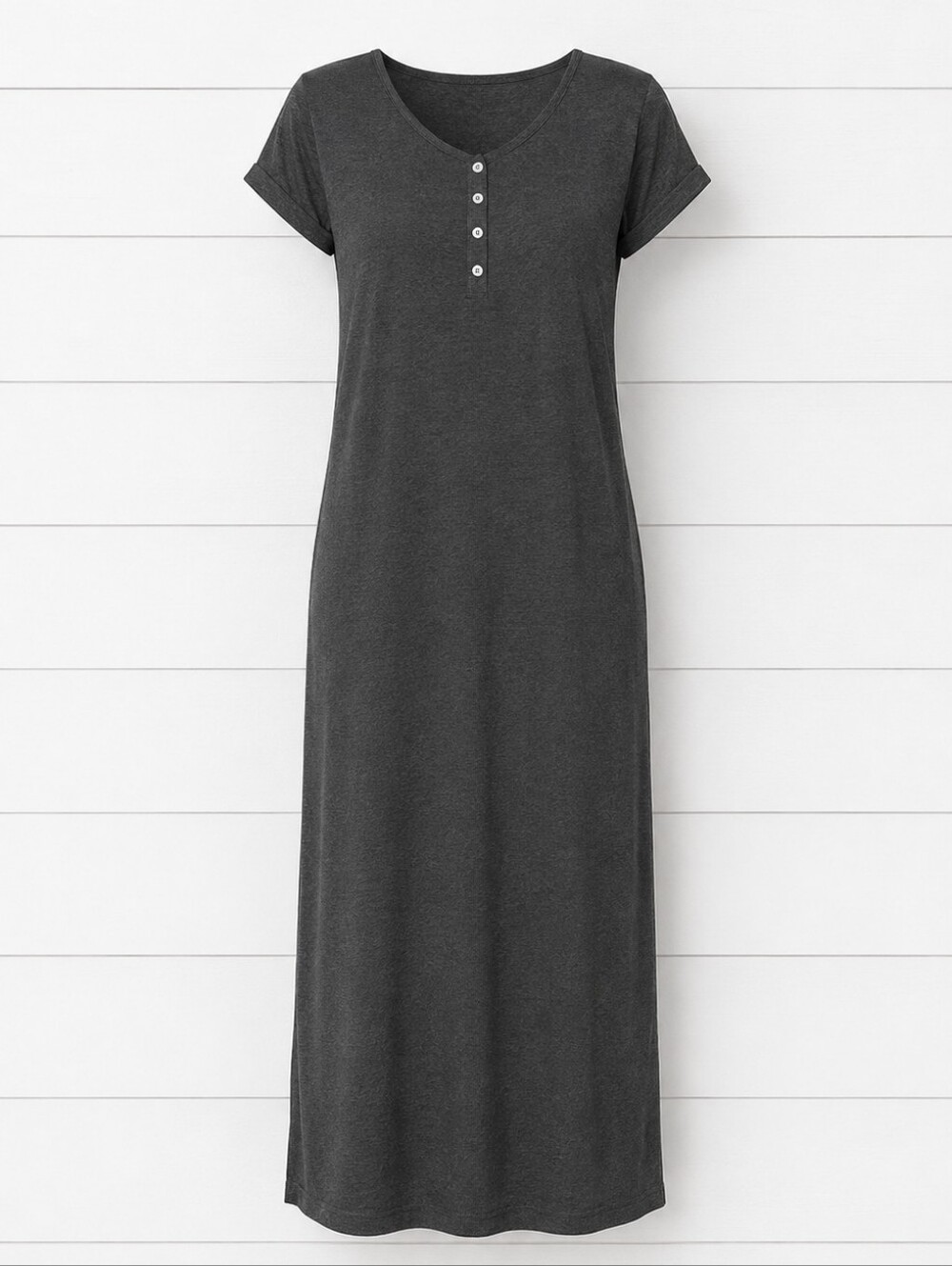 NWT Gray Stretchy V-Neck Maxi T-Shirt Dress M